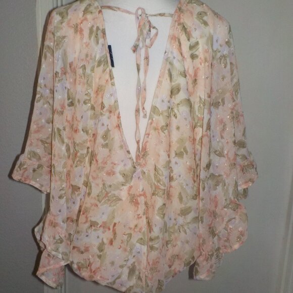 DAYTRIP FOR BUCKLE MS SIZE X-LARGE FLORAL PRINT CHIFFON SWISS DOT BLOUSE - Picture 4 of 10